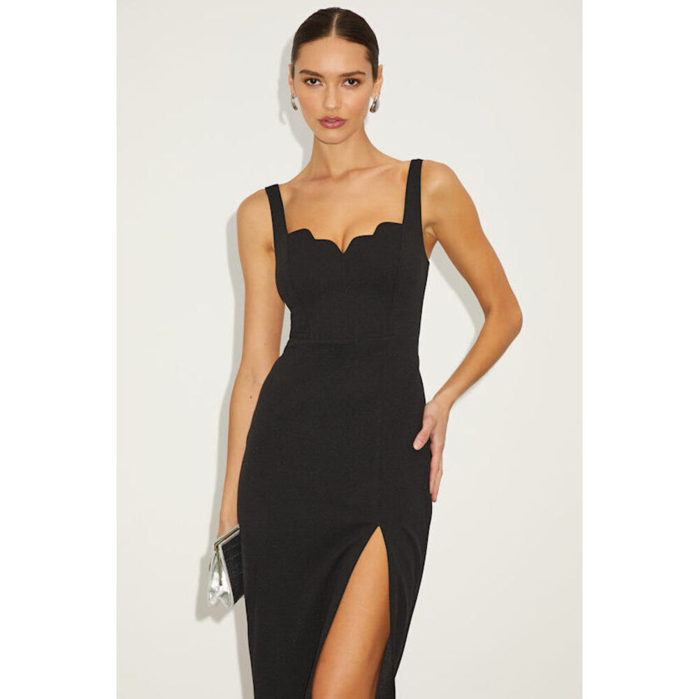Lulus Fabulous Desires Black Scalloped Bodycon Midi Dress - Size L